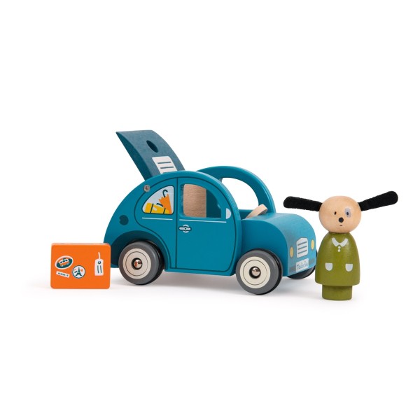 Holzauto mit Figur