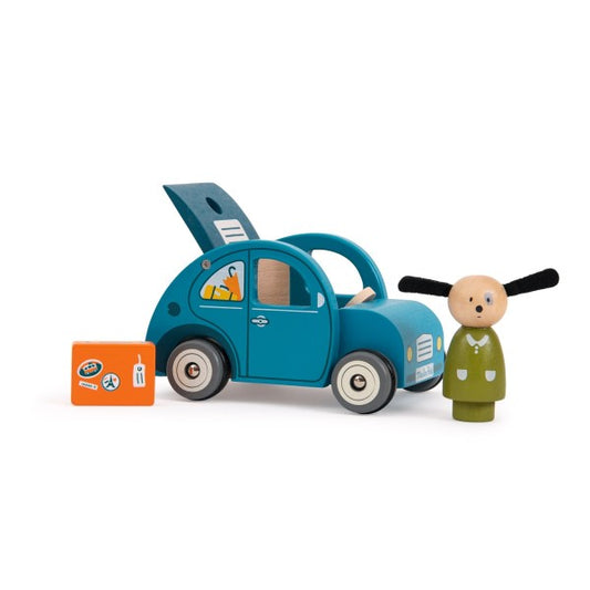 Holzauto mit Figur