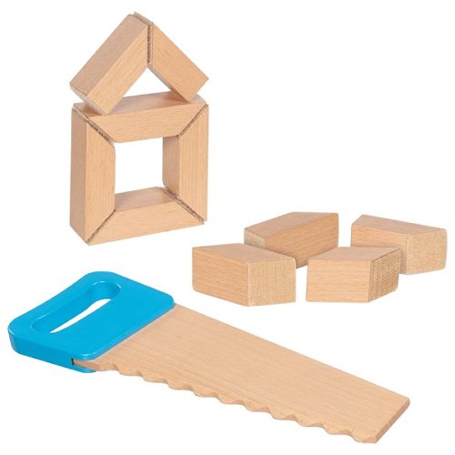 Holzbausteine mit Klettverbindung und Säge